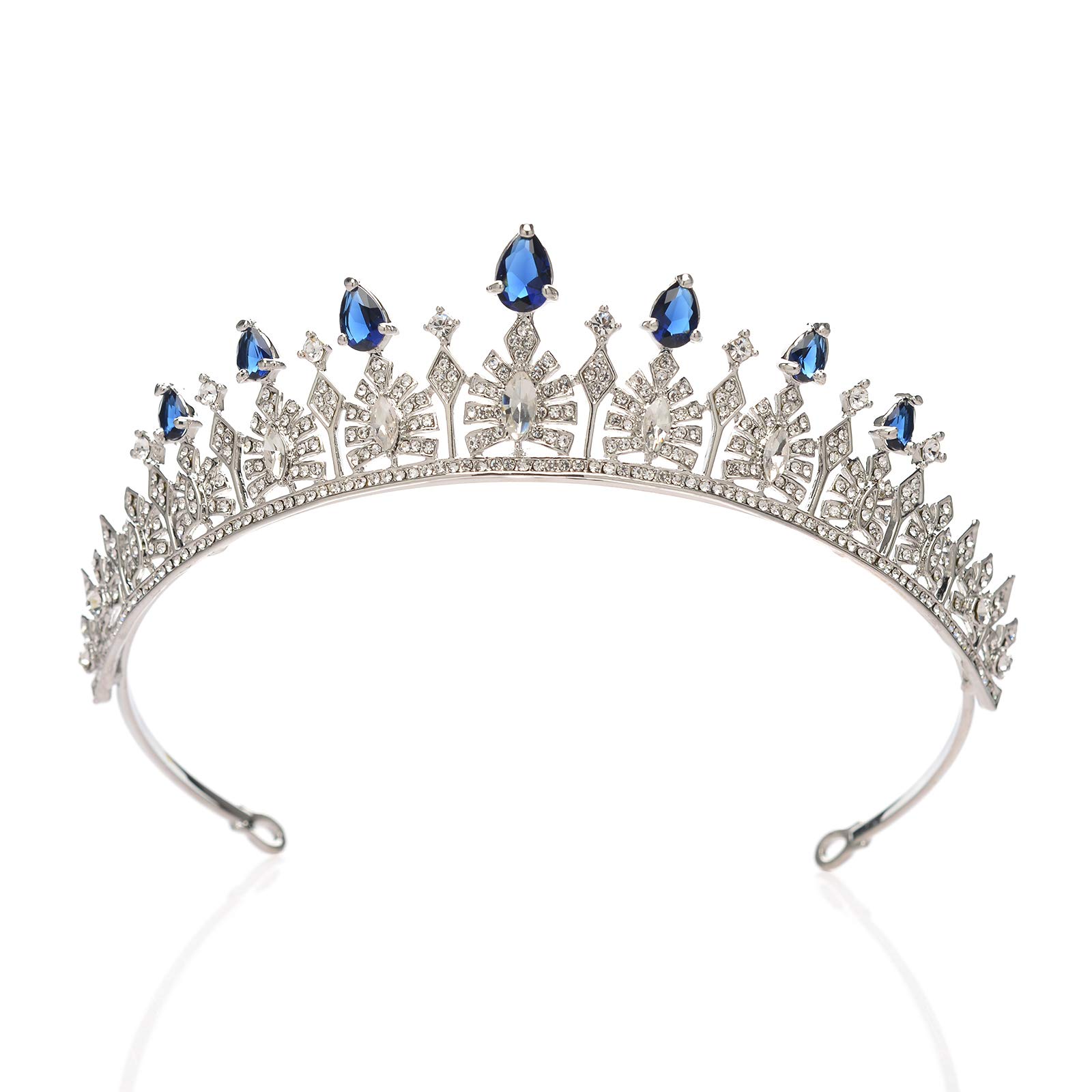 SWEETV Cubic Zirconia Wedding Tiara for Bride & Flower Girls - Princess Tiara Headband Bridal Crown, Bridal Hair Accessories for Women, Royal Blue