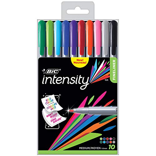 BIC Intensity Fineliner Marker Pen, Medium Point (1.0mm), Assorted Colors, 10-Count