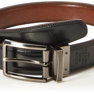 Perry Ellis Men's Portfolio Double Stitched Leather Reversible Belt (Sizes 30-42 Inches), Brown/Black, 34