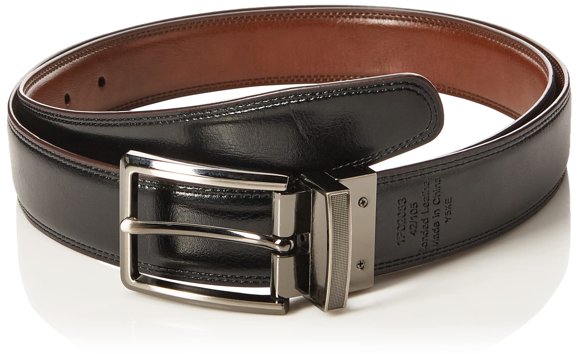 Perry Ellis Men's Portfolio Double Stitched Leather Reversible Belt (Sizes 30-42 Inches), Brown/Black, 34