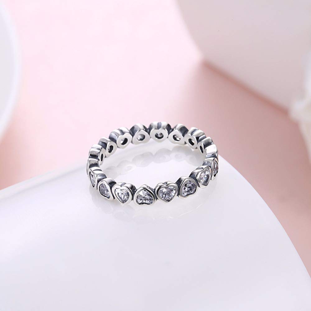 Ginger Lyne Collection Jana Hearts Solid Sterling Silver CZ Eternity Wedding Bridal Band Ring Size 6