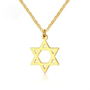 ailuor 18k gold plated megan star of david pendant necklaces, six pointed megan star jewish israel jewelry for women/men hip hop jewelry (gold)