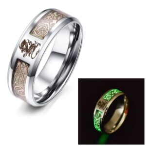 Blowin 8mm Golden Celtic Dragon Luminous Ring Aurora Glow Stainless Steel Wedding Band for Men Women (Size 12)