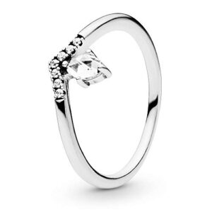 pandora classic wishbone ring - sterling silver ring for women - layering or stackable ring - gift for her - sterling silver with clear cubic zirconia - size 9, no gift box