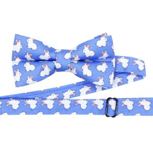 OCIA Cute Pattern Pre-tied Bow Tie Adjustable Bowties for Adult & Children White Blue (Rabbits)