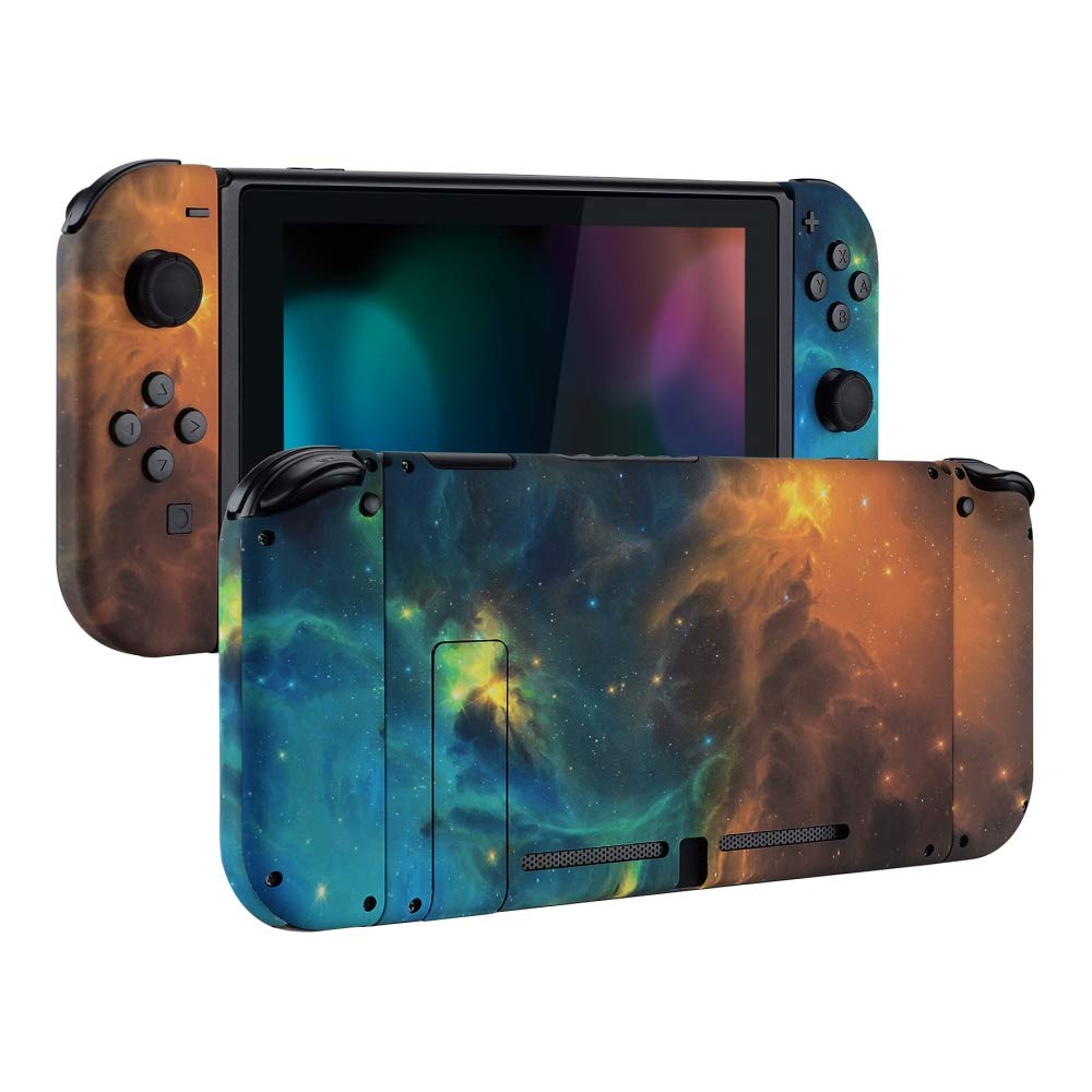 eXtremeRate DIY Replacement Shell Buttons for Nintendo Switch, Soft Touch Back Plate for Switch Console, Custom Housing Case with Full Set Buttons for Joycon Handheld Controller - Gold Star Universe