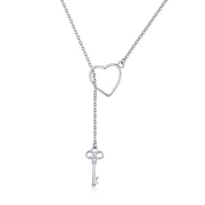 presentski 925 sterling silver y lariat necklace chain valentines day jewelry with infinity key pendant,love heart necklaces for women daughter