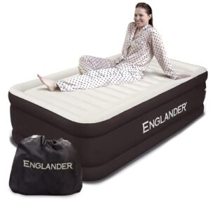 englander twin air mattress - double high, 300 lb capacity luxury camping mattress with built-in pump, microfiber, waterproof