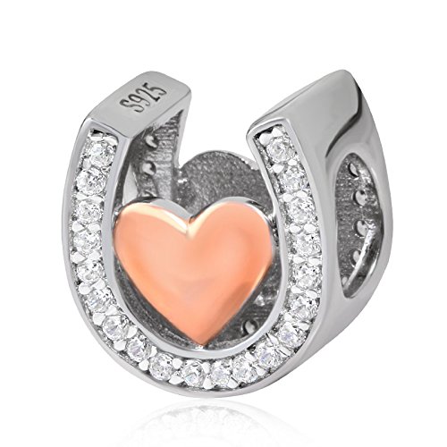 ARTCHARM Horseshoe Lucky Charms-Rose Gold Plated Love Charm Beads Cubic Zirconia Stones fit Women Bracelets