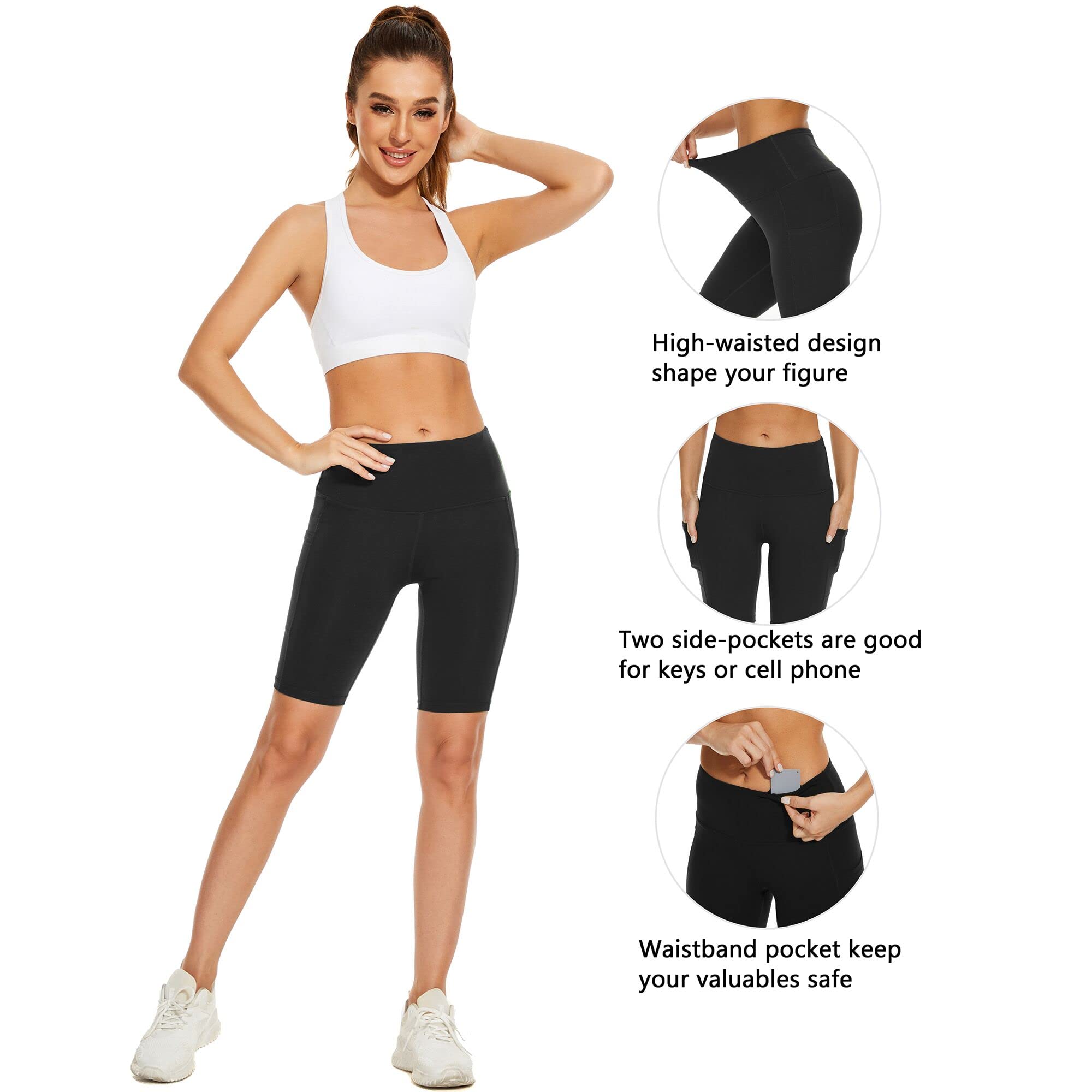 Custer's Night Biker Shorts Women High Waist Out Pocket Yoga Short Tummy Control Workout Running 4 Way Stretch Yoga Leggings Black 2XL