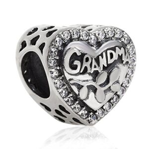 CZVIVIRY Love Grandma Charm 925 Sterling Silver Heart Beads fit Woman Charm Bracelets