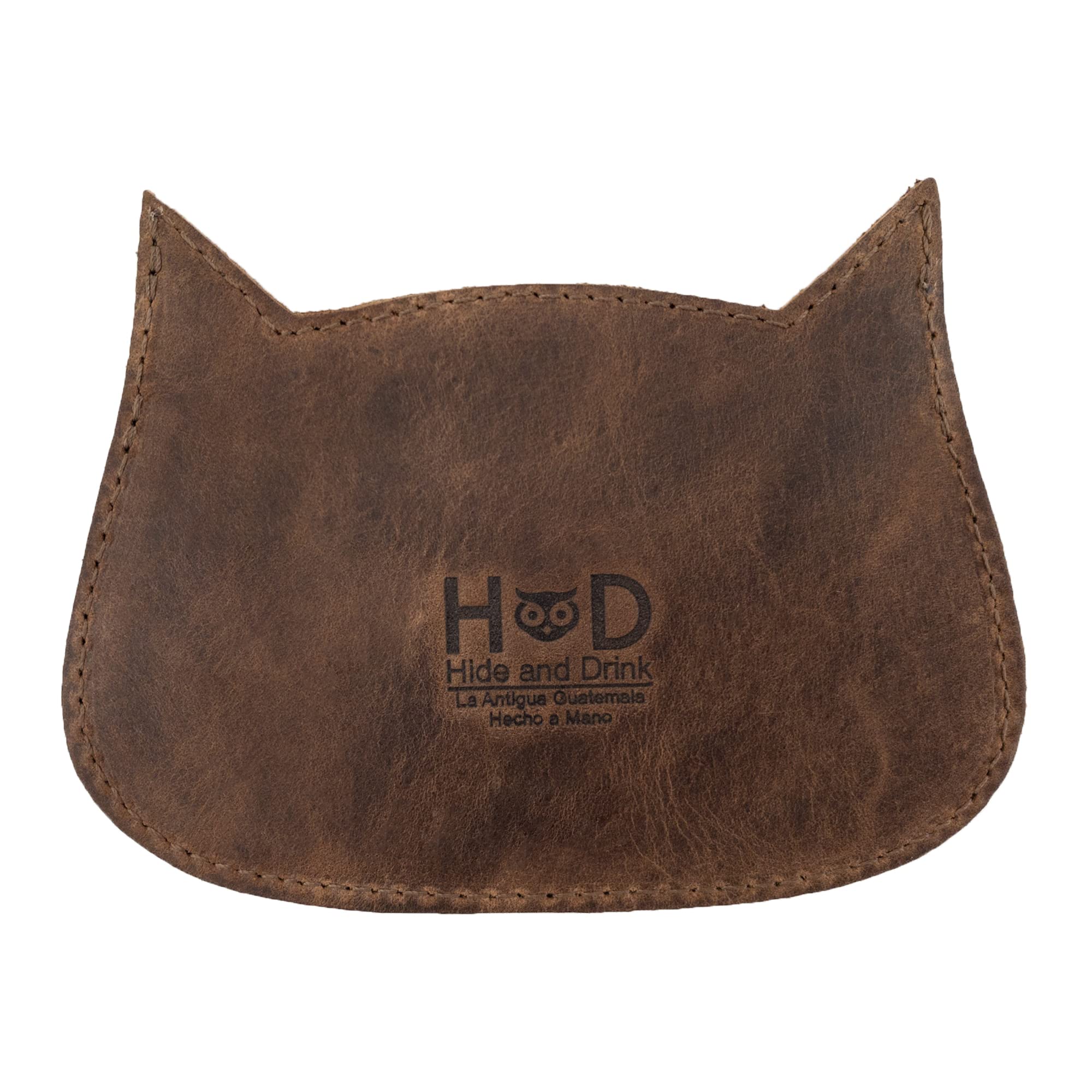 Hide & Drink, Cat-Shaped Wallet, Coin Pouch, Money Holder, Travel Accessory, Full Grain Leather, Handmade, Bourbon Brown