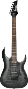 ibanez grga 6 string solid-body electric guitar, right, transparent black sunburst, full (grga120qatks)