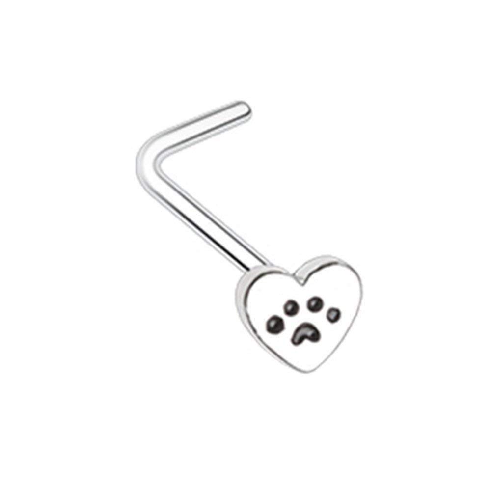 Covet Jewelry Heart Paw Animal Lover L-Shape Nose Ring