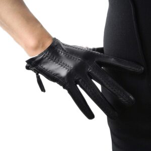 dooway short black touchscreen real leather gloves, imported goatskin leather tassel zipper unique pop finger gloves,size l