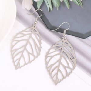 NVENF Leaves Earrings and Long Necklaces Set Multi Tiered Leaf Pendant Necklace Fashion Statement Earrings Metal Sparkling Modern Jewelry Sets (C Silver & Black)