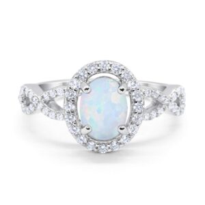 blue apple co. infinity art deco halo wedding engagement bridal ring oval created white opal round cubic zirconia solid 925 sterling silver, size-7