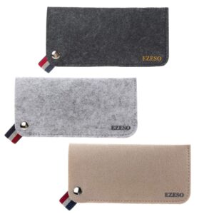 EZESO ESSENTIAL SKINCARE 3 Pack Eyeglass Cases - Soft Felt Slip-in Pouch Case - Glasses Storage Case Makeup Pouch