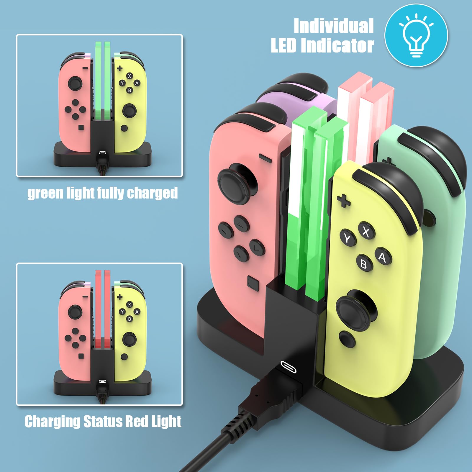 Joy Con Charging Dock for Nintendo Switch, Diyife® Charging Dock Replacement for Nintendo Switch & Charger for Switch Joy Con, with a USB Type-C Interface, Charging 4 Gamepads Together