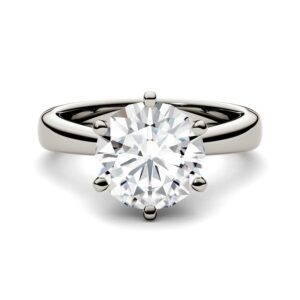 Charles & Colvard Created Moissanite 9.5mm Round Cut Engagement Ring for Women | 3.1 cttw DEW | Lab Grown | Solid 14K White Gold with Rhodium | Size 6