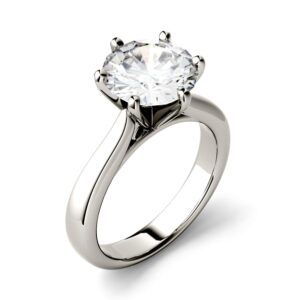 Charles & Colvard Created Moissanite 9.5mm Round Cut Engagement Ring for Women | 3.1 cttw DEW | Lab Grown | Solid 14K White Gold with Rhodium | Size 6