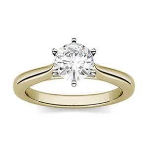 charles & colvard created moissanite 5mm round cut engagement ring for women | 0.5 cttw dew | lab grown | solid 14k yellow gold | size 8