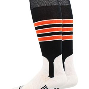 MadSportsStuff Baseball Stirrup Socks 3 Stripe (Black/Orange/White, Small)