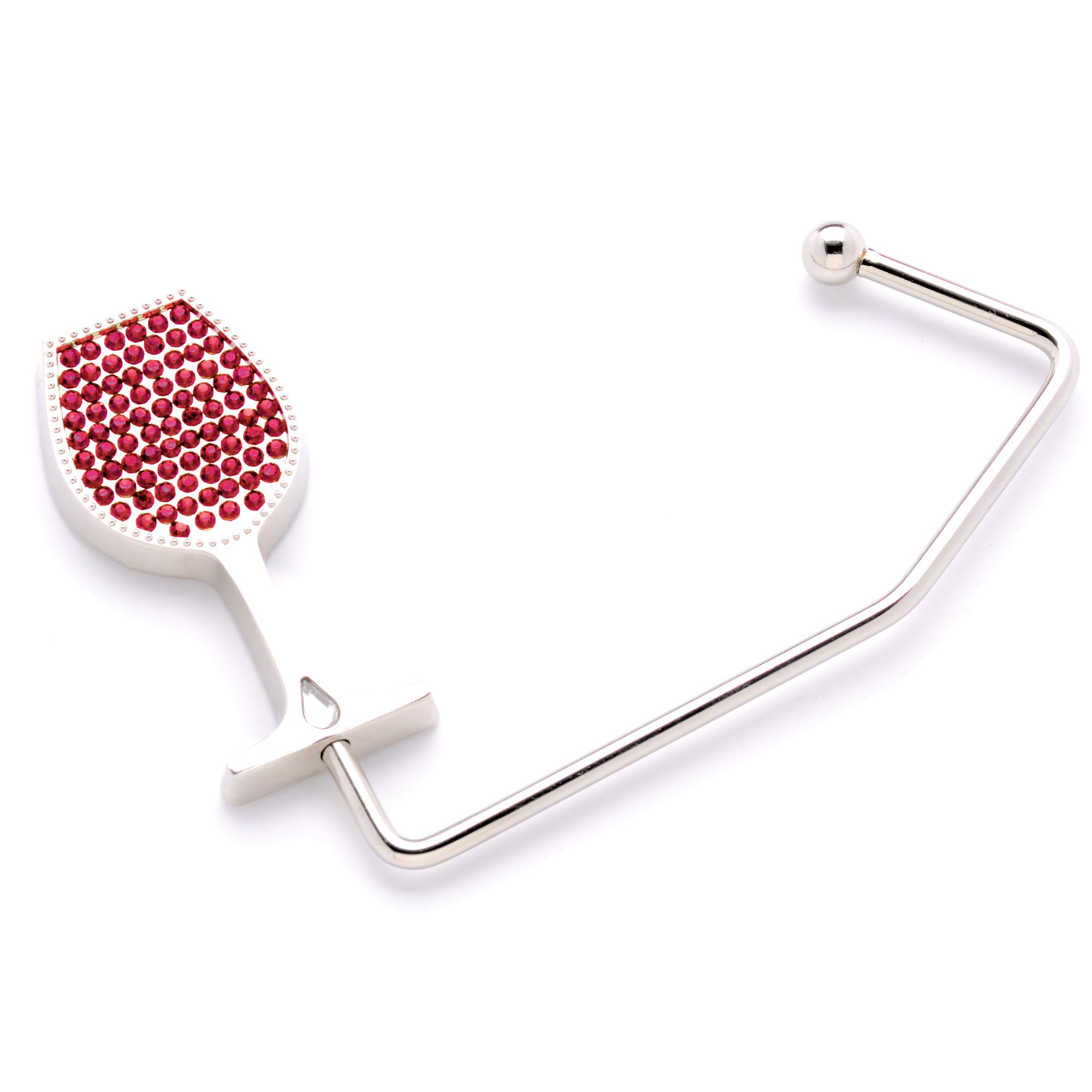 Chris's Stuff Wine Lover's Purse Hook - Portable Handbag Holder - Table/Desk Hanger with Wine Glass Rhinestone Design - Red