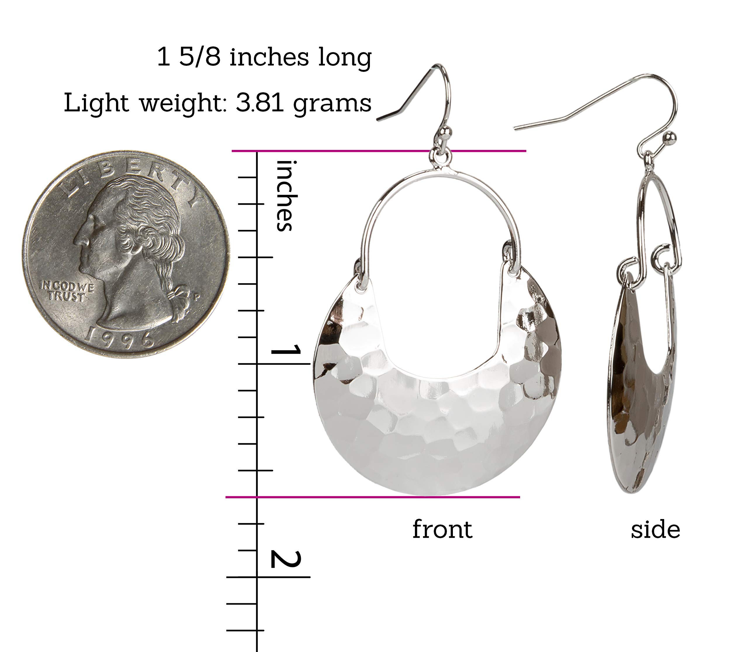 SPUNKYsoul Crescent Hammered Silver Bucket Earrings in Gold or Silver for Women (Silver)