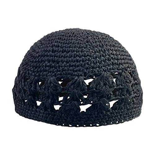 Hijaz Black One Size Extra Large Stretchable Thick Crochet Weave Hat Knit Kufi Skull Cap