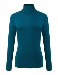 urban coco women's turtleneck slim fitted long sleeve sweatshirt active base layer tops shirts (l, indigo blue)