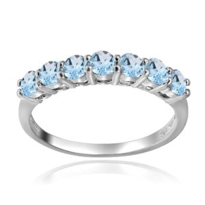 gemstar usa sterling silver blue topaz 3mm thin half eternity band ring, size 8