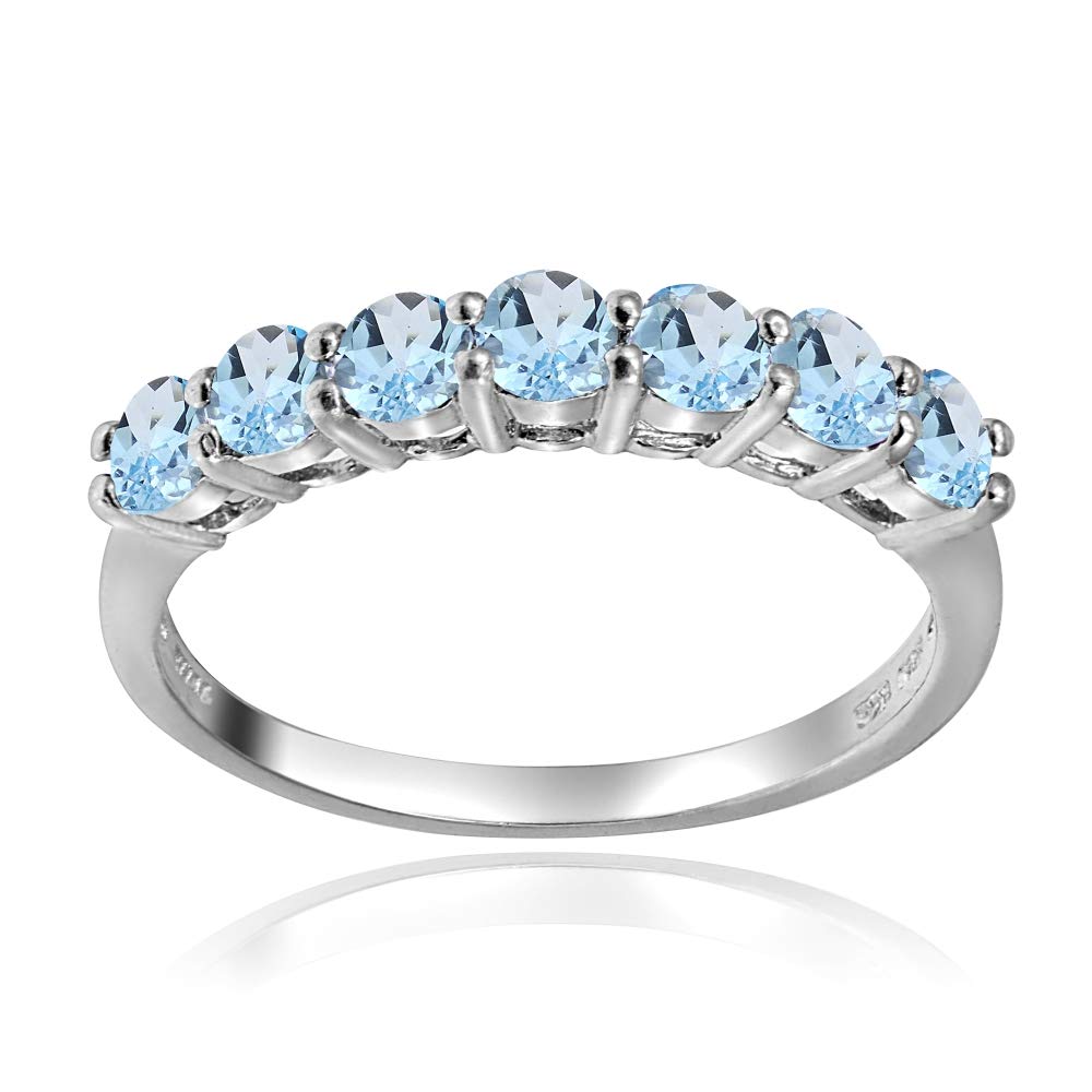 GemStar USA Sterling Silver Blue Topaz 3mm Thin Half Eternity Band Ring, Size 8