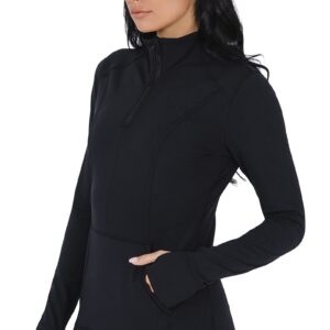 Yogalicious Nude Tech Half Zip Long Sleeve Jacket with Front Pockets - Black - Small