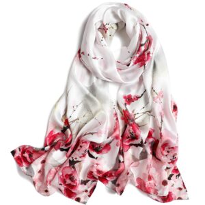 Women's 100% Mulberry Silk Scarf Floral Print Satin Long Scarf Wrap Shawl (Pxdy4)