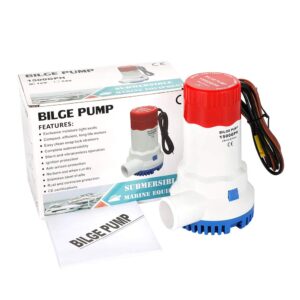 AIRTAK Bilge Pump for Boat DC12V 1500GPH Small Bilge Pump 12 Volt Electric Water Pump Low Noise