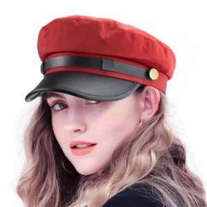 Women Classic Yacht Captain Sailor Hat Newsboy Cabbie Beret Cap (S-M) Red