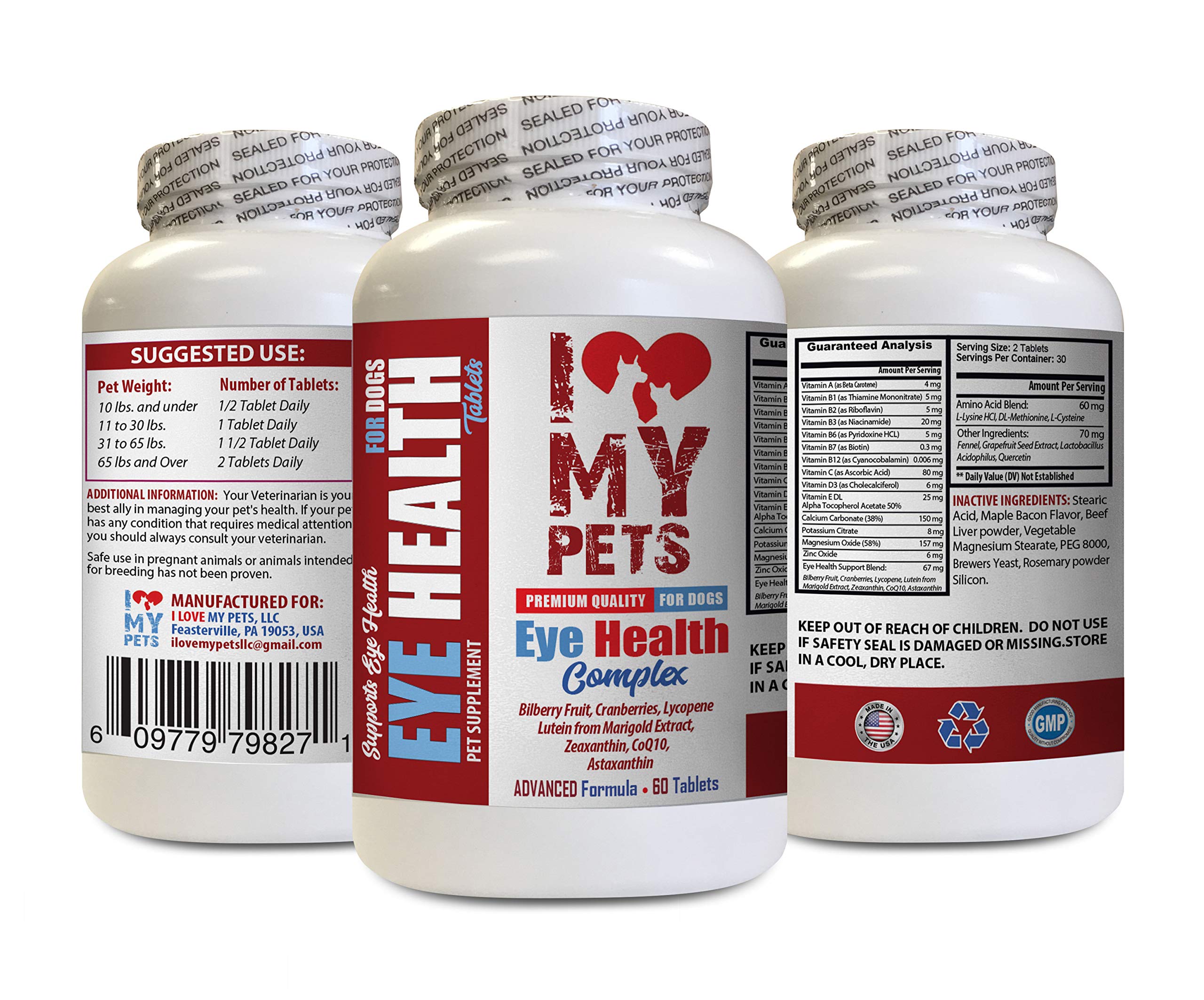 I LOVE MY PETS LLC Dog Eye Supplement - Dog Eye Health Complex - Premium Formula - Vet Recommended - Dog Lutein - 1 Bottle (60 Treats)