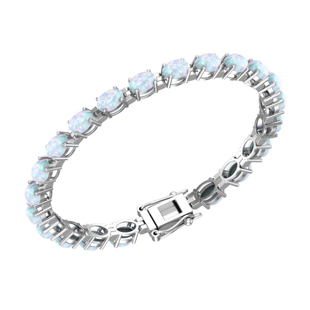 Silver Smile 925 Sterling Silver Opal Gemstone Bracelets Gift for Women Mom Wife and Girls|Attractive Tennis Bracelet in 7.25" Length with Secure Lock |Comes in a Suede Pouch