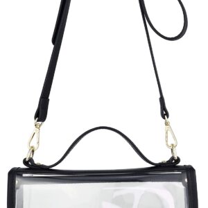 B BRENTANO Clear Top Handle Satchel Crossbody Bag with Removable Wristlet Pouch (Policy-Compliant Stadium Bag) (Black)