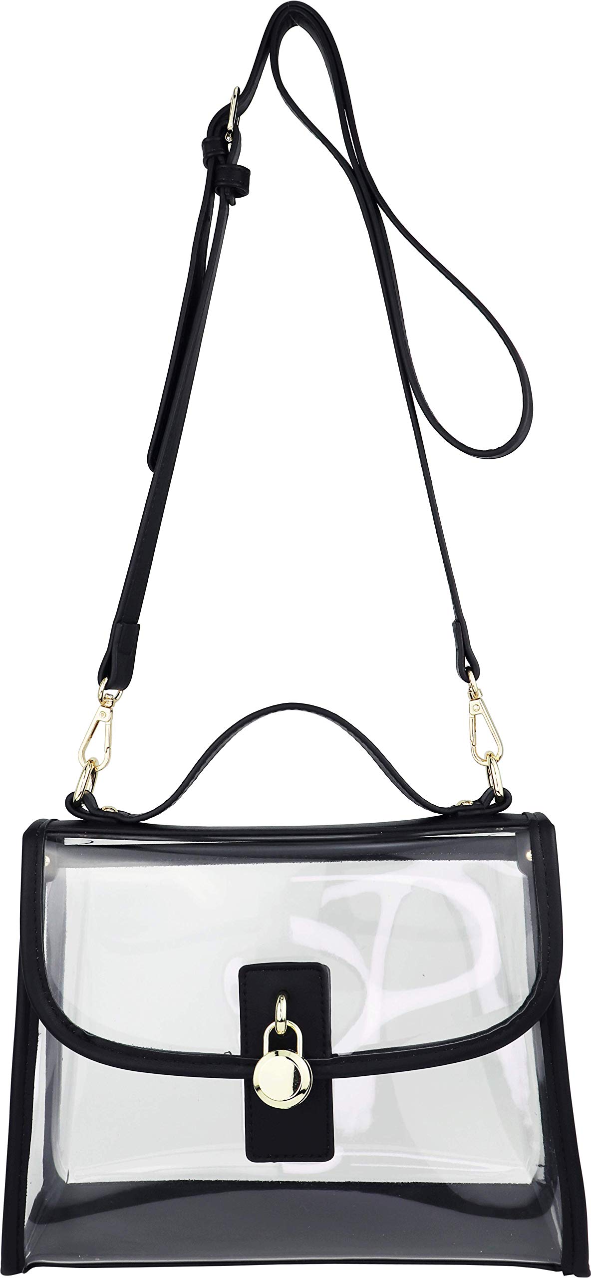 B BRENTANO Clear Top Handle Satchel Crossbody Bag with Removable Wristlet Pouch (Policy-Compliant Stadium Bag) (Black)