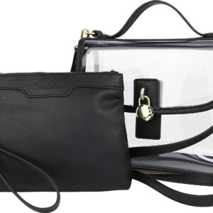 B BRENTANO Clear Top Handle Satchel Crossbody Bag with Removable Wristlet Pouch (Policy-Compliant Stadium Bag) (Black)