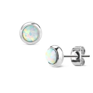 amelia fashion pair opal bezeled earring studs 316l surgical stainless steel (choose color) (opal white)