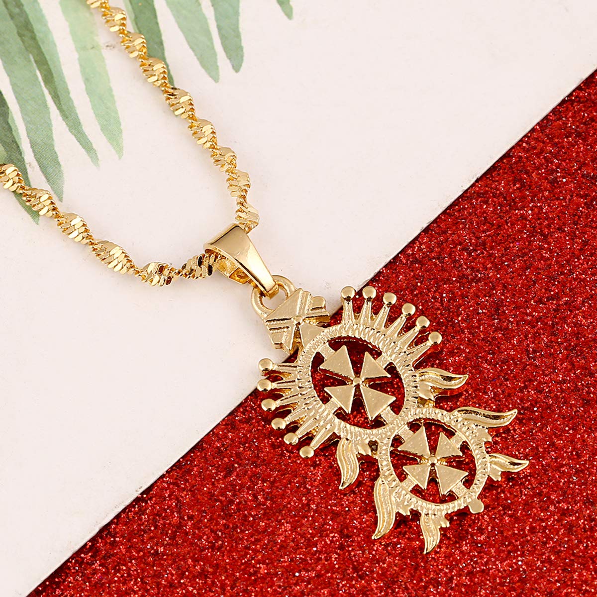 Old Ethiopian Gold Color Cross Pendant Necklaces for Women Men Ethiopian Eritrea