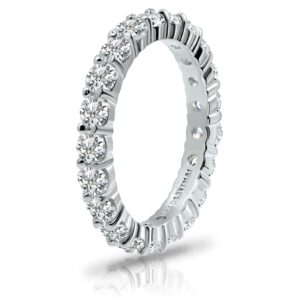 Hoops & Loops Sterling Silver Cubic Zirconia 3mm Round-Cut Anniversary Eternity Band Ring, Size 6