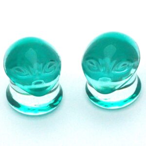 Mystic Metals Body Jewelry Pair of Green Alien Glass Plugs (PG-509) - Sold as a Pair (0g (8mm))