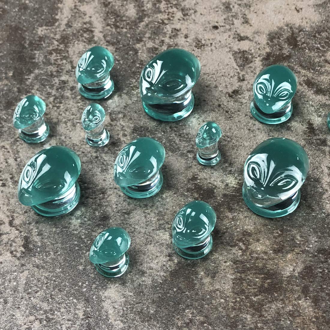 Mystic Metals Body Jewelry Pair of Green Alien Glass Plugs (PG-509) - Sold as a Pair (0g (8mm))