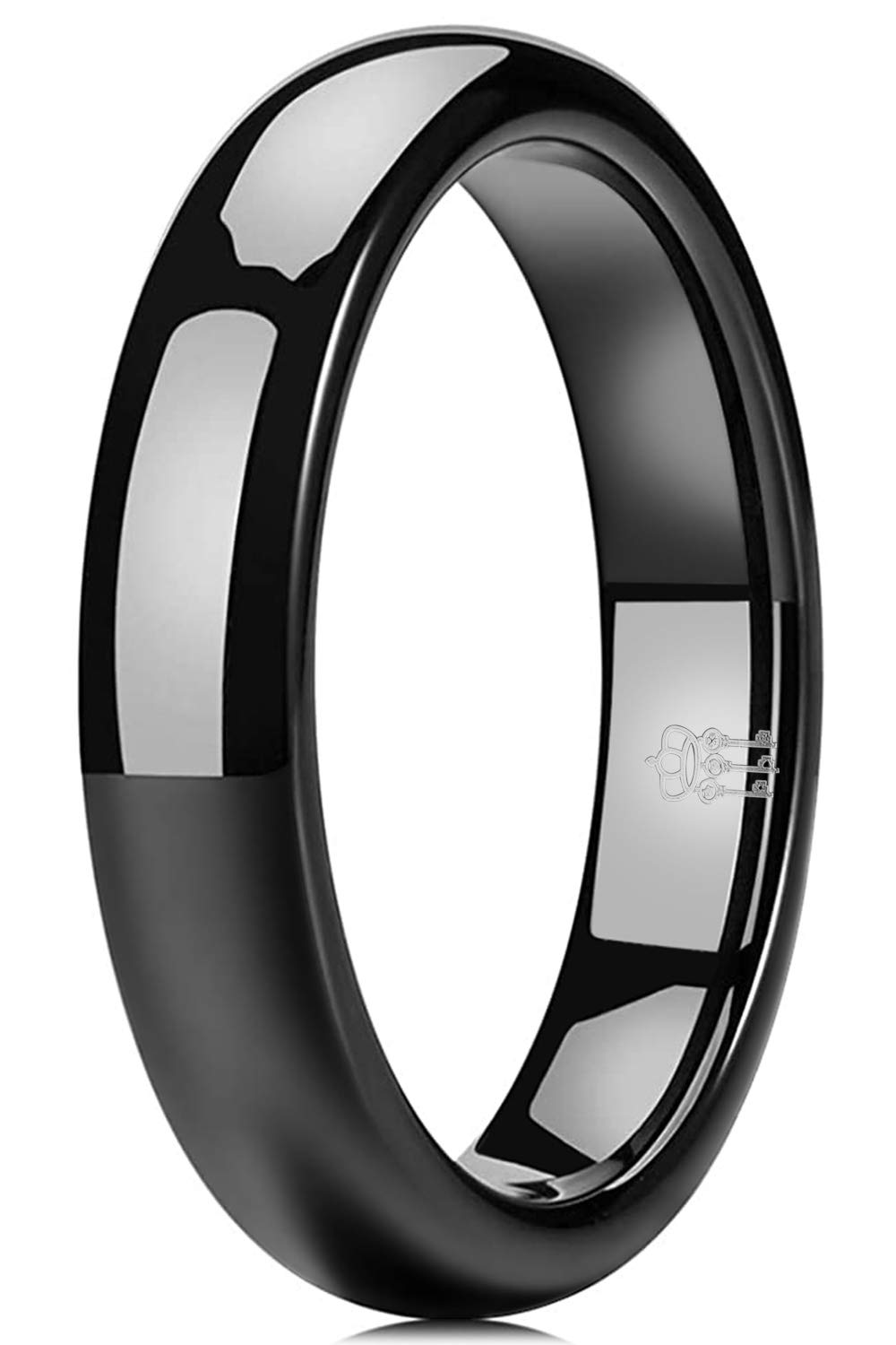 THREE KEYS JEWELRY Womens Charming Jewelry 4mm Black Tungsten Polished Wedding Carbide Ring Band for Women Engagement Size 9