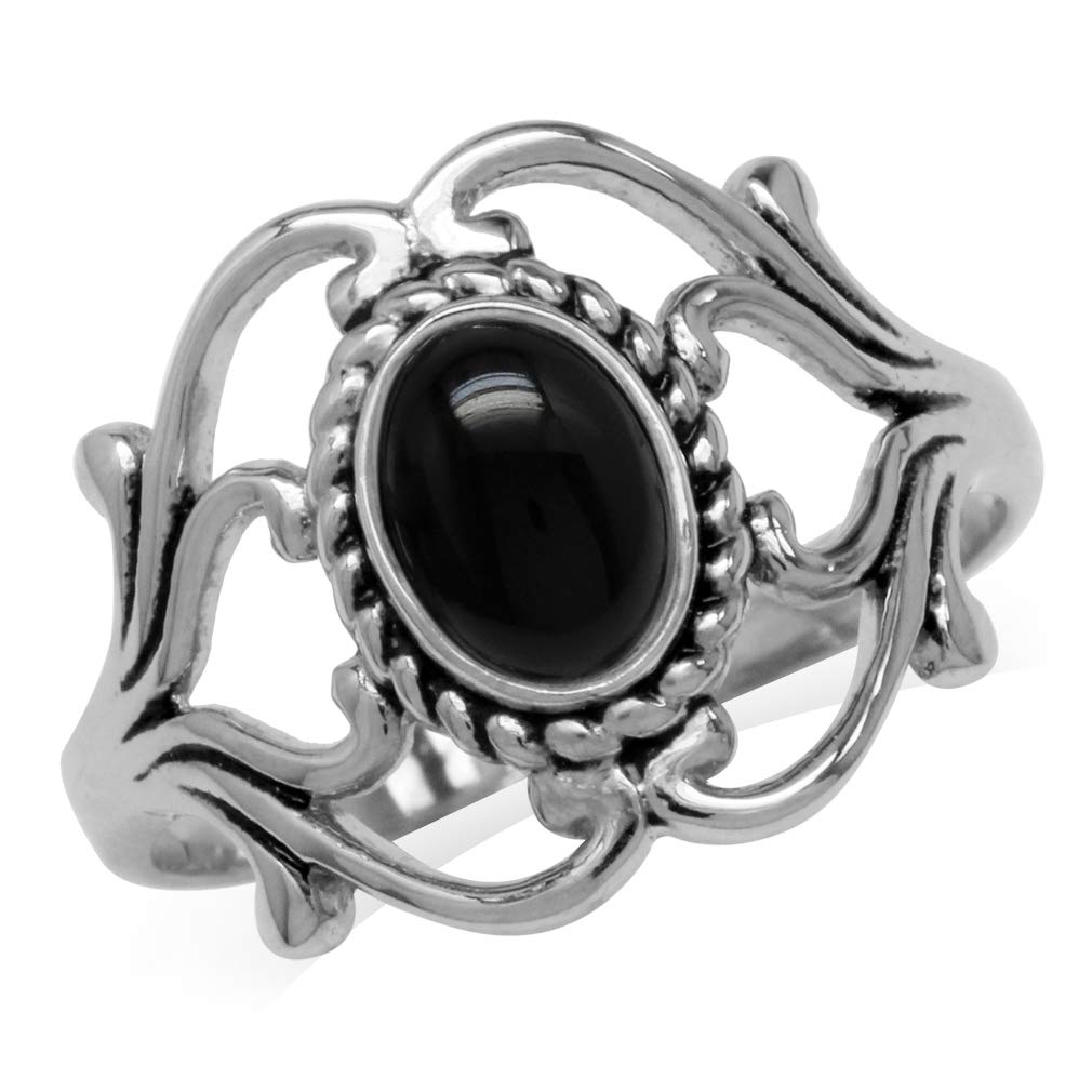 Silvershake Genuine Black Onyx 925 Sterling Silver Victorian Style Rope Ring Size 8