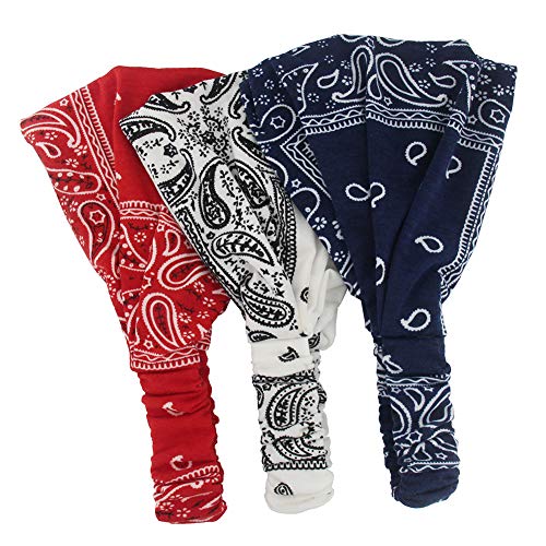 Carede Paisley Bandana Headband for Women with Elastic Yoga Headband Outdoor Hairband Adjustable Turban Headwrap,Pack of 6